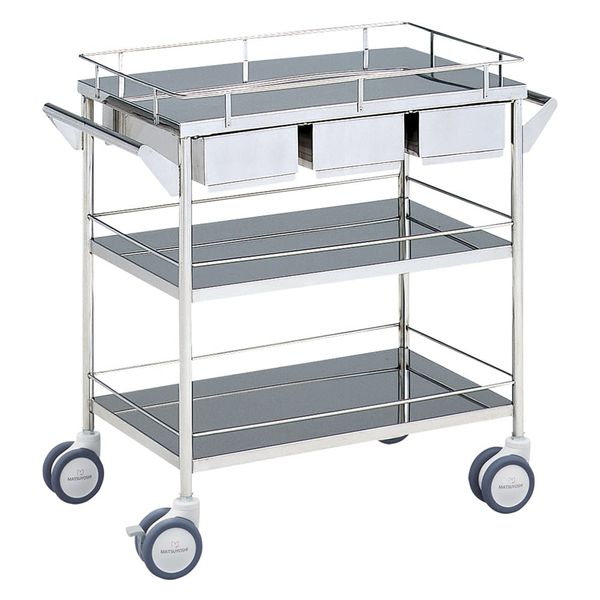 【軒先渡し】松吉医科器械 マツヨシ回診車 引出付 三段 01230050 MY-1038(600X450X800) 1台（直送品）