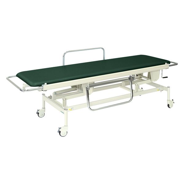 【軒先渡し】高田ベッド 手動昇降式ストレッチャー100背上げ無24319400ビニルレザーメディグリーン TB-625(60X200X48-86)（直送品）