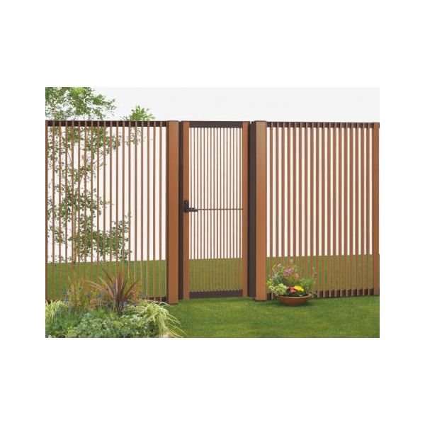 ハイパーテーション袖門扉7型 W700X2 H1200 アルミ+木粉入ASA樹脂 縦格子 両開き HPS7-0712WMT 1個(直送品)