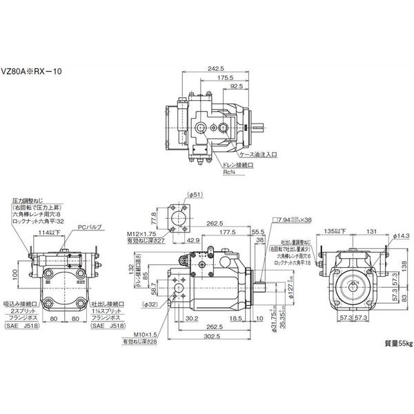 ダイキン工業 ピストンポンプ VZ80A2RX-10 1PC（直送品）