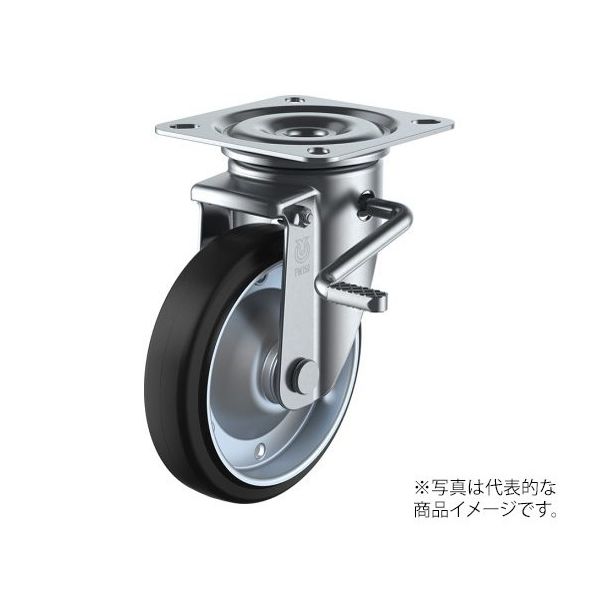 PMRーLB型キャスター 固定車プレート式(ストッパー付) 径150mm ゴム車輪(鋼板ホイル) PMR-150WBLB(R) 1個（直送品）