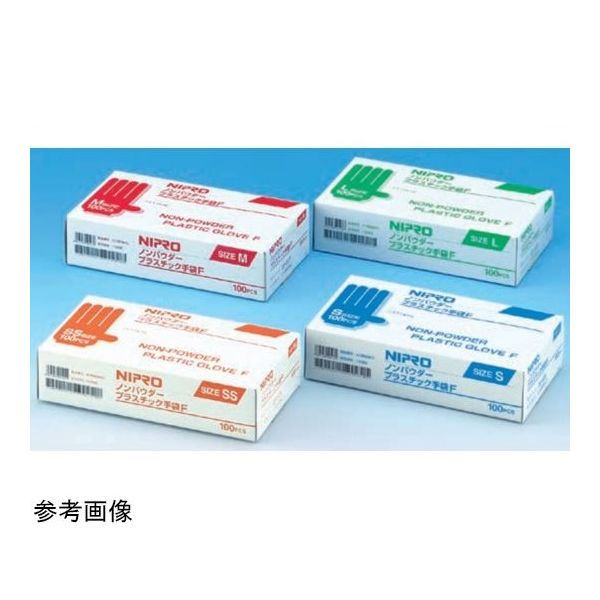 ニプロ ノンパウダープラスチック手袋F L グリーン 100枚入 20528 1箱(100枚) 65-1681-07（直送品）