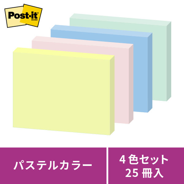 スリーエム(3M) ポストイット ふせん 付箋 強粘着・再生紙 ノート 75mm×100mm パステルカラー4色 25冊 657-5SSAP スリーエム(3M) ポストイット ふせん 付箋 強粘着・再生紙 ノート 75mm×100mm パステルカラー4色 25冊 657-5SSAP