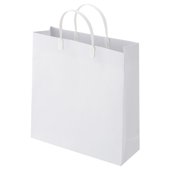 手提げ紙袋（マットフィルム貼り・ハッピータックタイプ） 平紐 白 S 1セット（30枚：5枚入×6袋） スーパーバッグ オリジナル - アスクル