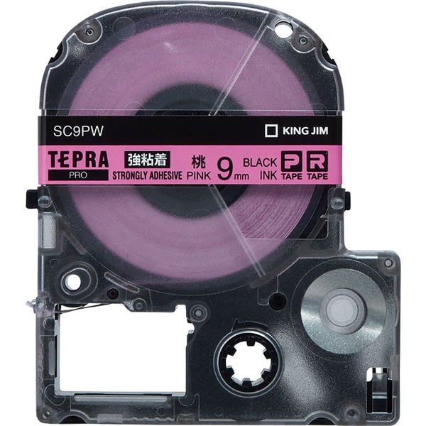 テプラ TEPRA PROテープ 強粘着 幅9mm ピンクラベル(黒文字) SC9PW 1個