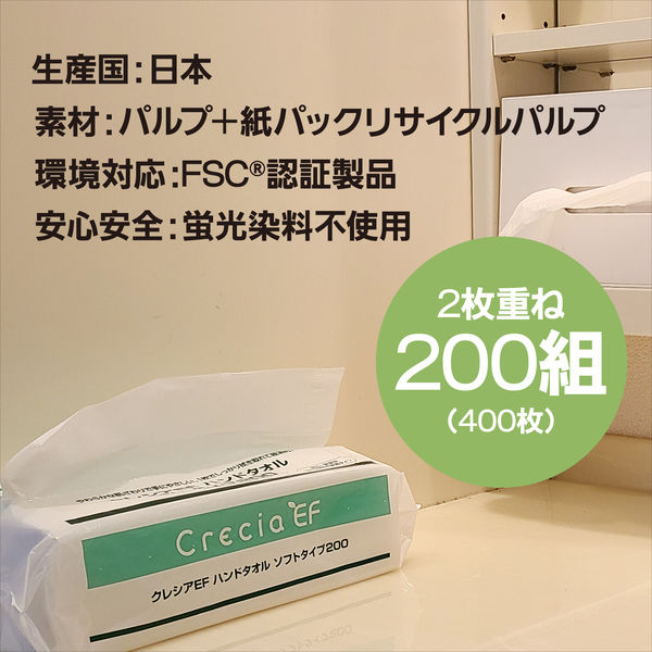 日本製紙クレシア クレシアEFハンドタオル ソフトタイプ200スリムEX 37030 1箱（36個入） - アスクル