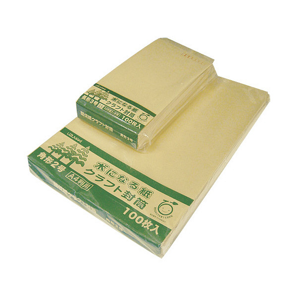 菅公工業 間伐紙クラフト封筒 シ126 角2 100枚 郵便番号枠なし（直送品 