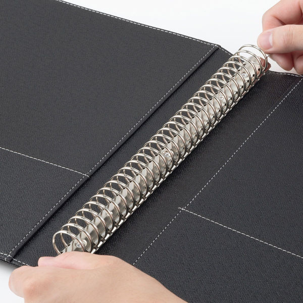 アスクル合皮製30穴リングファイル エンボス加工 ブラック 1冊