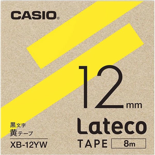 カシオ CASIO ラテコ 詰替え用テープ 幅12mm 黄ラベル 黒文字 8m巻 XB