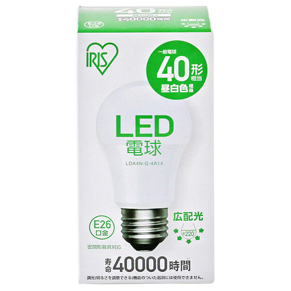 アイリスオーヤマ LED電球 E26 昼白色 40形相当 広配光 4万時間タイプ