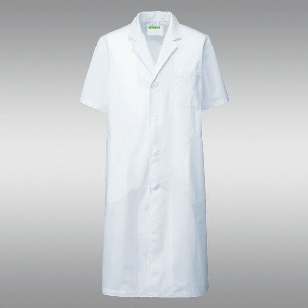 KAZEN メンズ診察衣S型半袖（ドクターコート） ホワイト シングル L