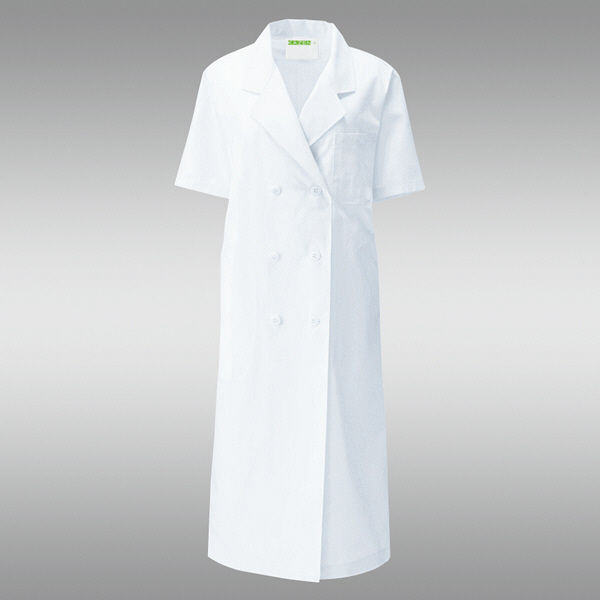 KAZEN レディス診察衣W型半袖 ドクターコート 医療白衣 ホワイト