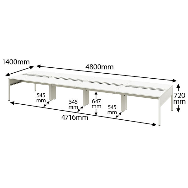 イトーキ サリダLFデスク フリーアドレスデスク 引出し無し ホワイト 幅4800×奥行1400×高さ720mm 1台（12梱包） - アスクル