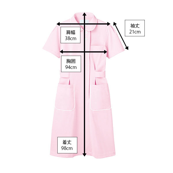 住商モンブラン ナースワンピース（半袖） 医療白衣 ピンク/白 S 73-1434（直送品） - アスクル