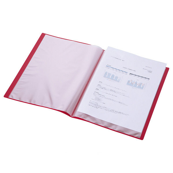 アスクル クリアファイル A4タテ 24ポケット レッド 赤 固定式