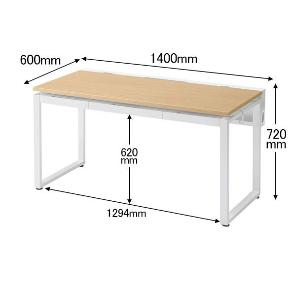 Ceha プレノデスクシステム 平机 引出し付き オーク天板/ホワイト脚 幅1400×奥行600×高さ720mm 1台 (4梱包) - アスクル