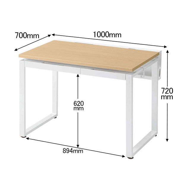 Ceha プレノデスクシステム 平机 引出し付き オーク天板/ホワイト脚 幅1000×奥行700×高さ720mm 1台 (4梱包) - アスクル