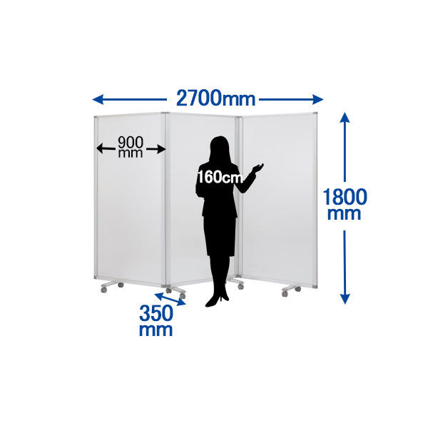 コマイ 3連スクリーン ポリカーボネートタイプ 高さ1800×幅2700mm