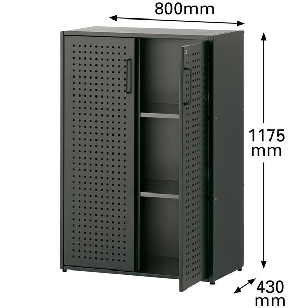 アスプルンド　ESストレージ　3段両開きパンチング扉　幅800×奥行430×高さ1175mm　1台(2梱包)（取寄品）