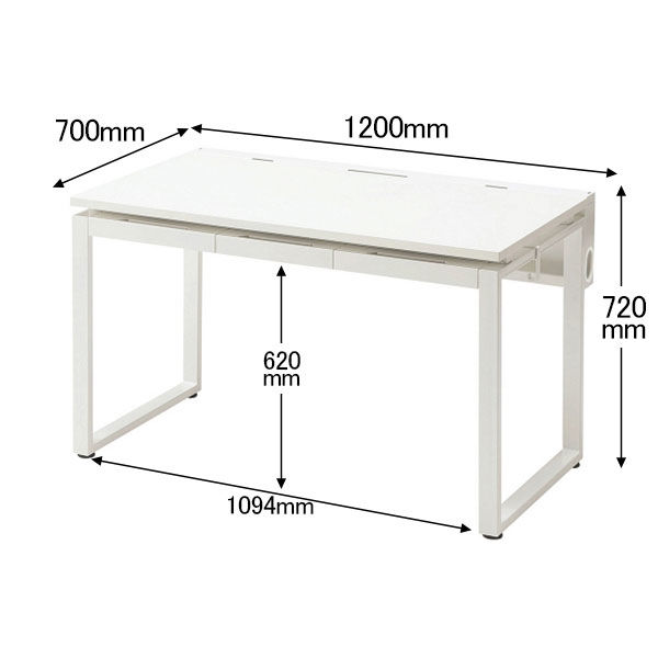 Ceha プレノデスクシステム 平机 引出し付き ホワイト天板/ホワイト脚 幅1200×奥行700×高さ720mm 1台 (4梱包) - アスクル