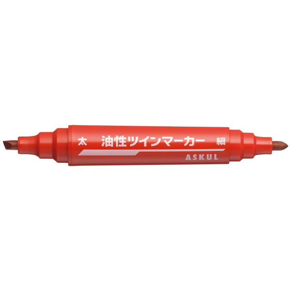 アスクル 油性ペン 油性ツインマーカー 太/細 赤 5本 オリジナル