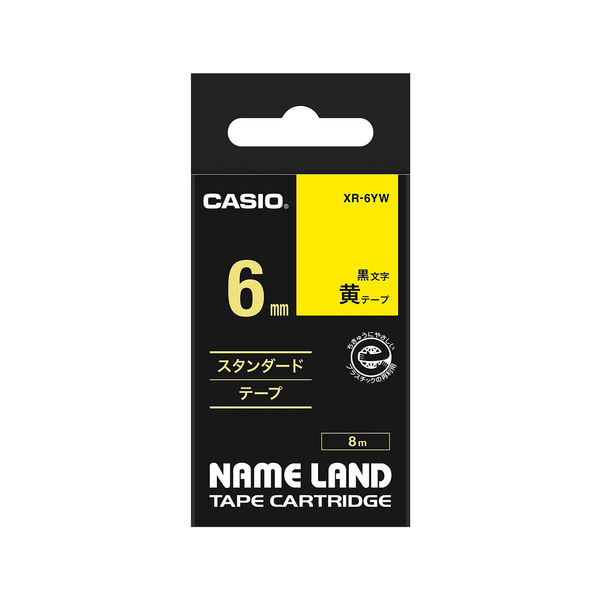カシオ CASIO ネームランド テープ スタンダード 幅6mm 黄ラベル 黒文字 8m巻 XR-6YW