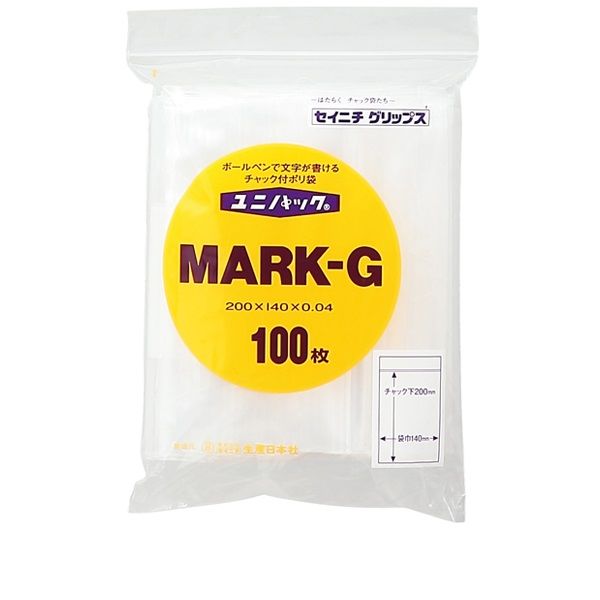 ユニパック（R）（チャック袋） 書き込み欄付き 0.04mm厚 B6 MARK-G 1袋（100枚入） 生産日本社 セイニチ - アスクル