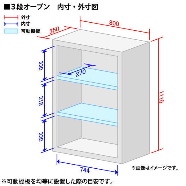 スマイル スチールストレージ（幅800mm） 3段 オープン ホワイト 幅800×奥行350×高さ1110mm 1台 - アスクル