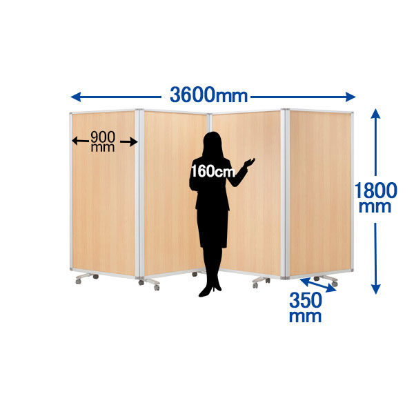 コマイ 4連スクリーン 木目タイプ 高さ1800×幅3600mm 1台（2梱包）