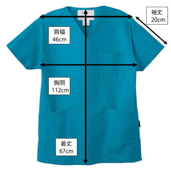 【アスクル限定】 フォーク カラースクラブ 4ポケット（男女兼用） BAS-001 ターコイズ M 医療白衣 オリジナル