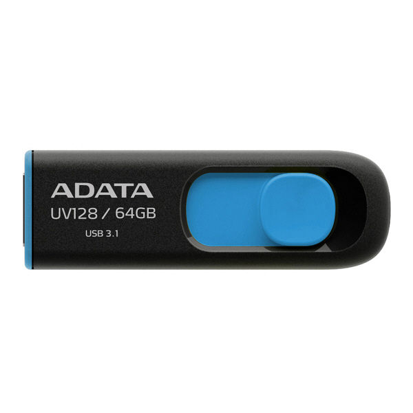 USBメモリー 64GB スライド式 ADATA USB3.0対応 AUV128-64G-RBE ブラック×ブルー - アスクル