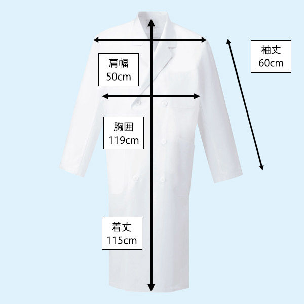 ナガイレーベン 男子ダブル診察衣 （ドクターコート） 医療白衣 長袖 ホワイト LL KEX-5100 - アスクル