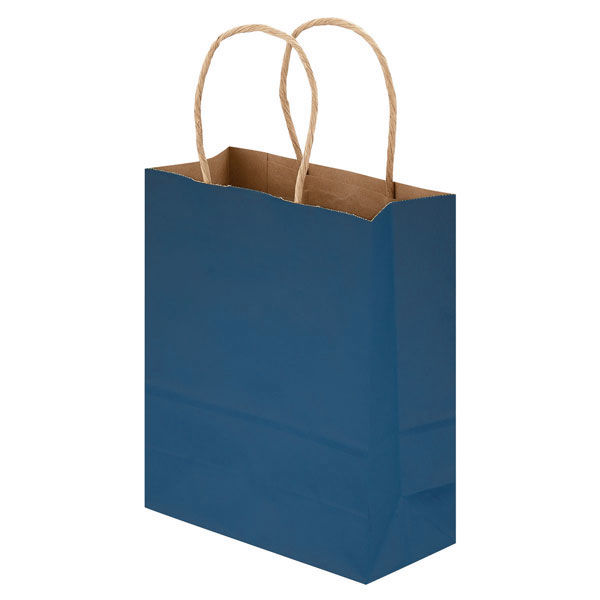 手提げ紙袋 丸紐 ベーシックカラー 青 S 1袋（50枚入） スーパーバッグ 