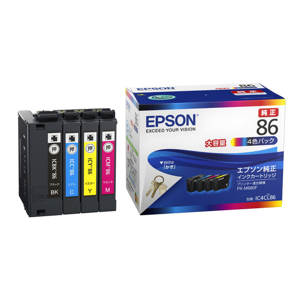 エプソン（EPSON） 純正インク IC4CL86 大容量 IC85/IC86シリーズ 1パック（4色入） - アスクル