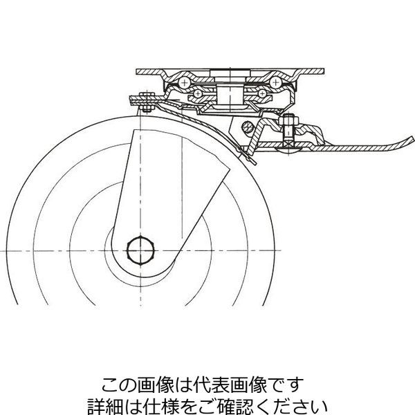 エスコ 200mm キャスター(自在金具・前輪ブレーキ付) EA986GC-200 1個