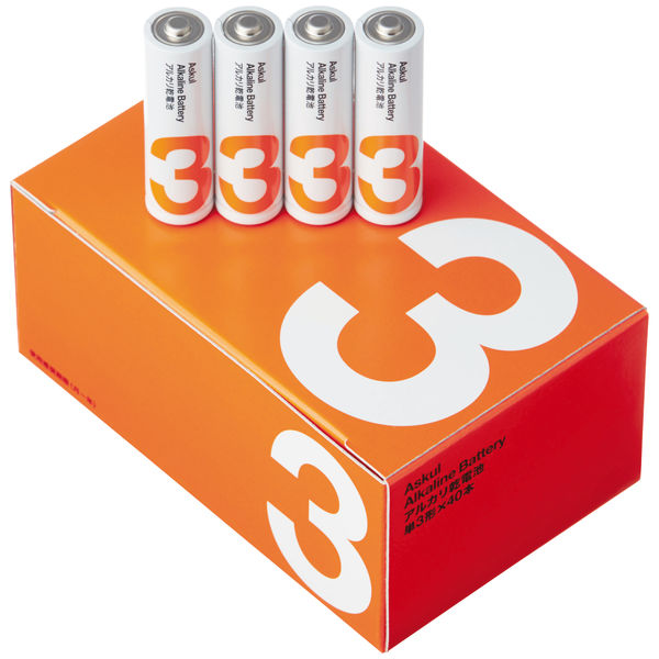 アスクル アルカリ乾電池 単3形 1箱（40本：４本×１０パック