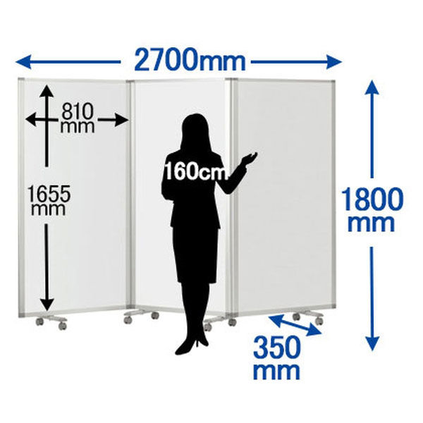 コマイ 連結スクリーン 両面ホワイトボードパネル 3連 幅2700mm １台