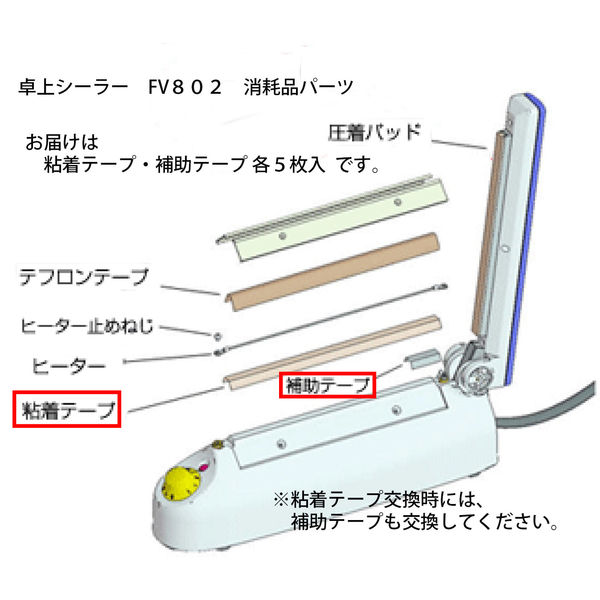 白光 卓上シーラー FV-802 粘着テープ（補助テープ付）307-3 1袋 (5枚