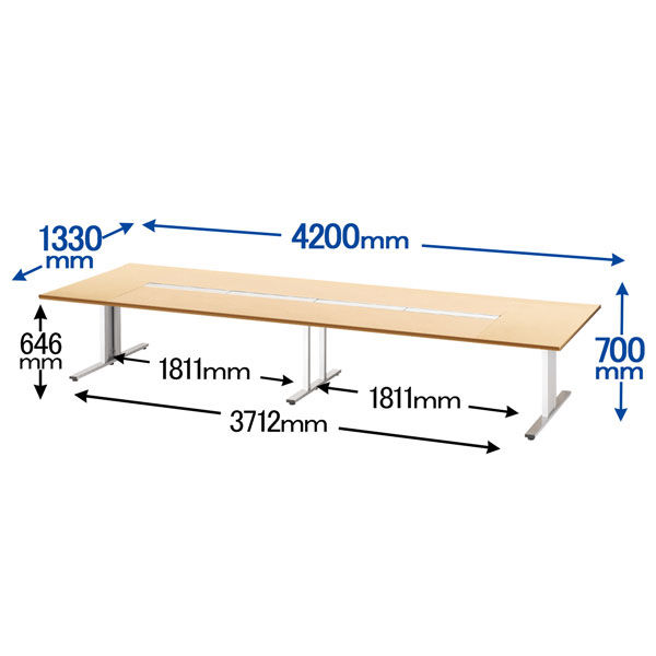 組立設置込】サンテック クリエイティブワークテーブル ナチュラル 幅4200×奥行1330×高さ700mm 1台（7梱包） - アスクル