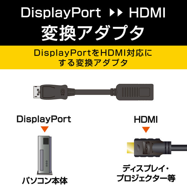 DisplayPort[オス] - HDMI[メス] 0.15m 変換アダプター AD-DPHBK エレコム 1個(取寄品)