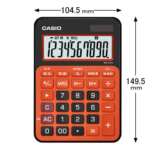 カシオ計算機 カラフル電卓 ビターオレンジ MW-C12A-BO-N 1個