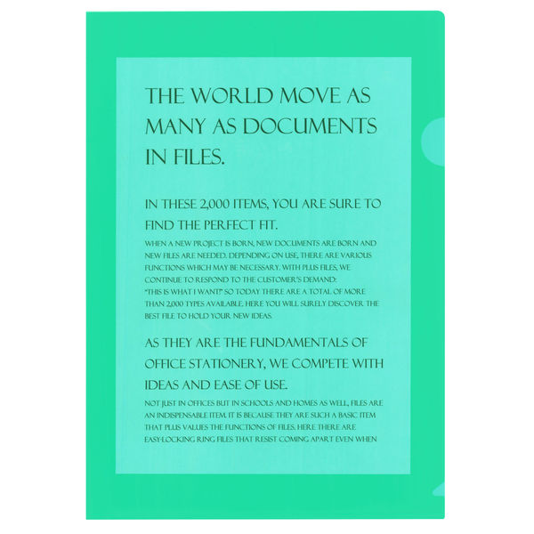 プラス カラークリアホルダー A4 グリーン 緑 1セット(30枚) ファイル