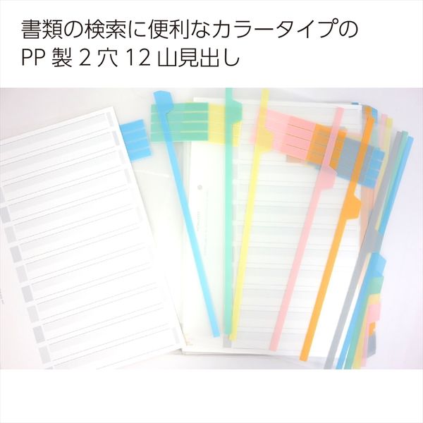 コクヨ　樹脂製カラー仕切カード（ファイル用）　A4タテ2穴　12山見出し　シキ-P100　1袋(5組入)