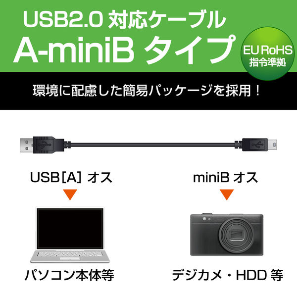 エレコム USBケーブル miniB USB2.0 (USB A オス to miniB オス
