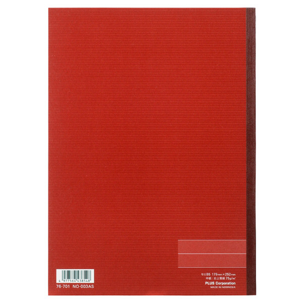 プラス　ノートブック　セミB5　A罫　30枚　赤　1冊　NO-003AS　76701