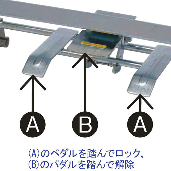 スチール台車 静音タイプ フットブレーキ付 150kg荷重 荷台寸法：480