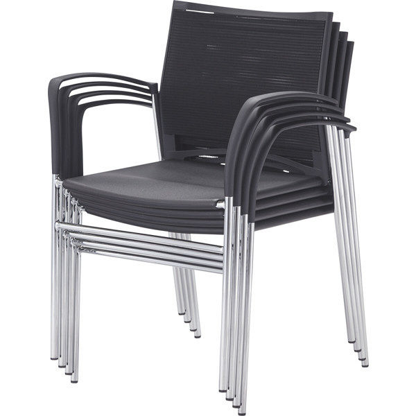 軒先渡し】サンケイ スタッキング4本脚肘付チェア ブラック 背