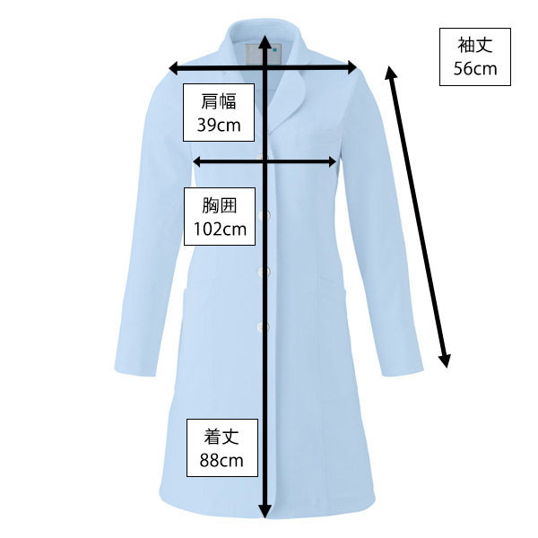 トンボ ウィキュア 薬局衣 レディスコート サックスブルー（水色） L 1枚 医療白衣 ドクターコート 診察衣（取寄品）