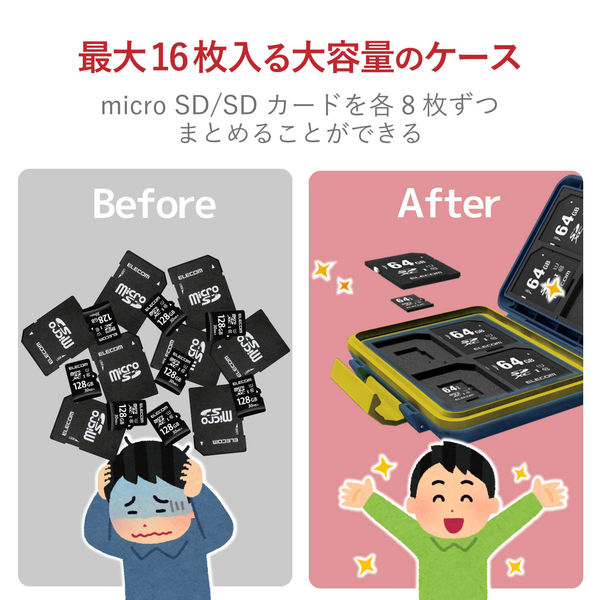 エレコム SD/microSDカードケース(耐衝撃) CMC-SDCHD01NV 1個 - アスクル