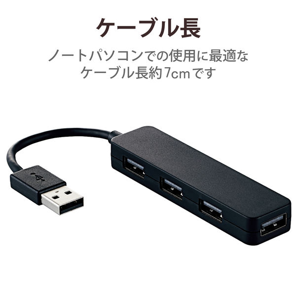 USBハブ 4ポート USB-A バスパワー USB2.0 カラフルモデル ブラック